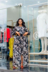 Elegant black floral maxi dress